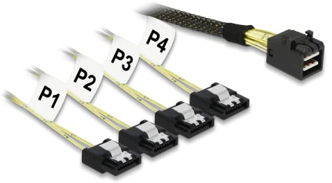 DeLock Kabel Mini SAS HD SFF 8643 x4 Stecker > 4 x SATA Buchse 0,5 m