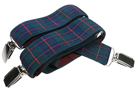 Olata Bretelle da Uomo a Forma di Y, Eleganti con Intreccio in Seta, 3,5 cm. Verde, Blu & Rosso Tartan