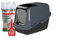 PeeWee Katzentoilette EcoHus Katzenklo mit Haube Katzen WC geschlossen inkl. 3kg Streu Holzpellets, Farbe:Schwarz-Anthrazit