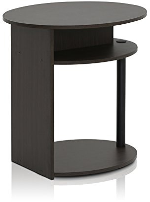 Furinno JAYA Side Table, 3-Tier Round End Table with Oval Tabletop, Night Stand, Bedside Table with Open Shelf, for Living Room, Bedroom, Walnut