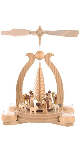 Müller German christmas pyramid arch Christmas story, 1-tier, height 34 cm / 13 inch, natural with tealights, original Erzgebirge by Mueller Seiffen MU 10352