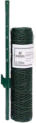 NIEDERBERG METALL Maschendrahtzaun Set - 10m x 50cm Zaun - 8 Pfosten - 13x13 Zaunset Verzinkt Grün