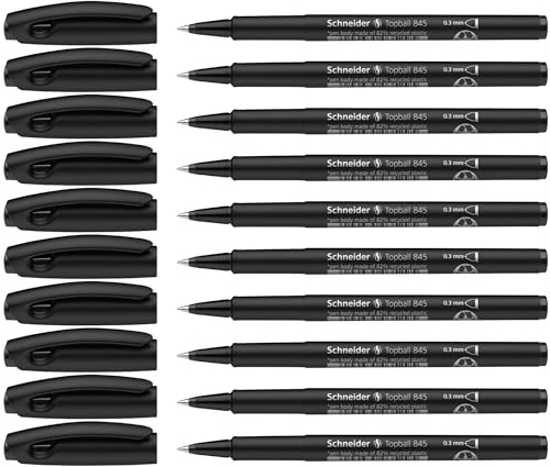 Schneider 184501 Topball 845 Tintenroller (stabiler Edelstahlspitze, 0,3 mm) 10er Packung schwarz