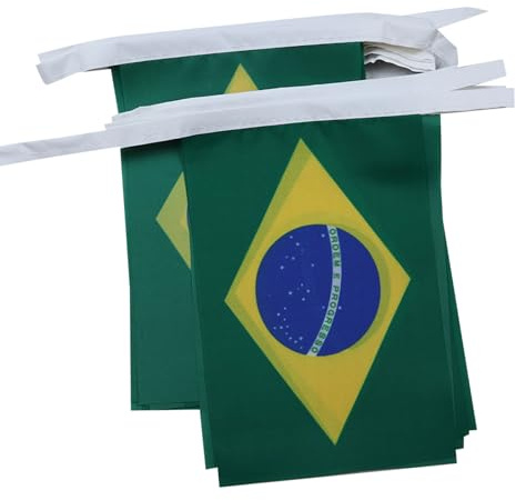AZ FLAG Wimpelkette Brasilien 4 m 20 Flaggen Leichtes Polyester 15x10 cm | Für innen und außen Brasilianische Flaggenkette Flaggen auf verstärktem Band vernäht