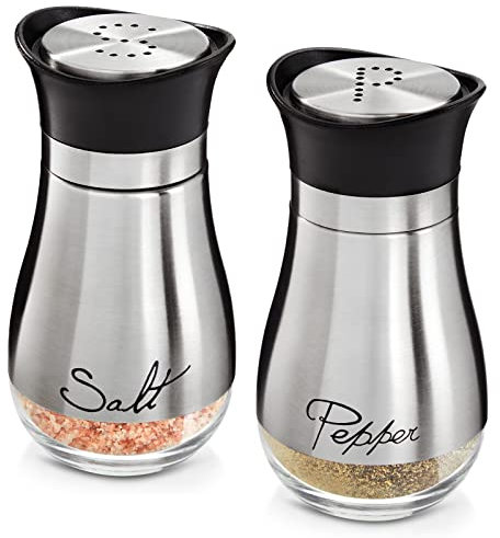 Juego de Salero y Pimentero, Dispensadores de acero inoxidable y vidrio, 118 ml