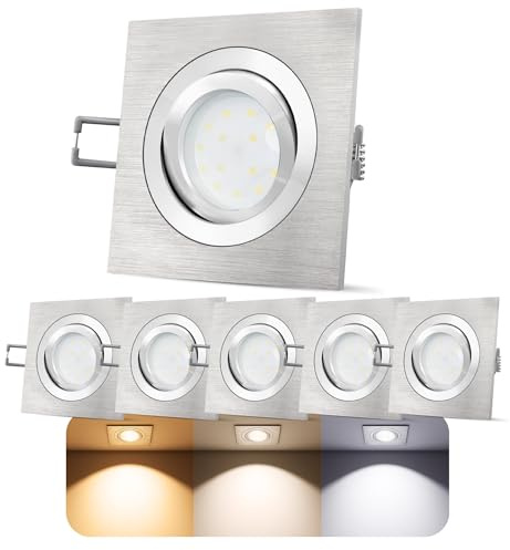 SSC-LUXon 6 Stück LED-Einbaustrahler QF-2 schwenkbar Alu gebürstet für Deckeneinbau 4W LED Modul LumiFLEX Lichtfarbe warm/neutral/kalt 230V ohne Trafo