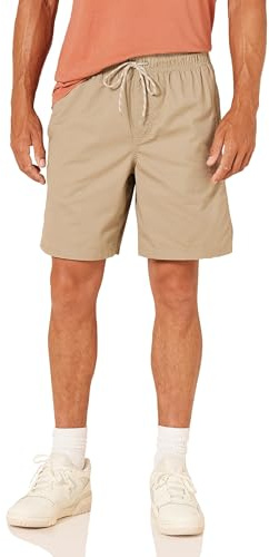 Amazon Essentials Pantalones Cortos de Algodón de Corte Holgado de 20cm con Cintura Elástica y Cordones Hombre, Marrón Caqui, L