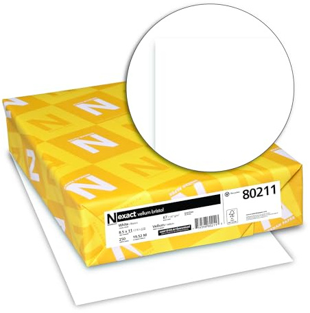 Wausau Papers Neenah Exact Vellum Bristol, 8.5 x 11, 67 lb/147 GSM, White, 94 Brightness, 250 Sheets (80211)