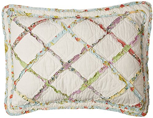 Laura Ashley - Standard Sham, 100% Cotton Bedding with Envelope Closure, Throw Pillow Cover for Bed or Couch, Oeko-Tex Certified (Ruffle Garden Cream, 20 x 26)