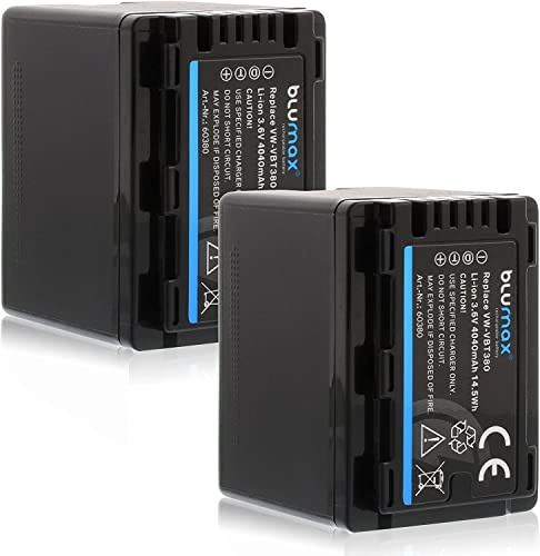 2X Blumax Akku ersetzt Panasonic VW-VBT380 E-K VBT-380-4040mAh 3,6V kompatibel mit Panasonic VW-VBT380 - (Nicht für VXF11 VX11 V808) für HC VXF999 VX878 VX989 V160 V180 V270 V380 V777 W570 W580 WX97