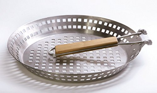 CV Grill-Pfanne Gemüse Grillkorb Edelstahl rund mit Klapp-Griff Ø ca. 31 cm Grillzubehör