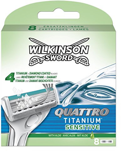 Wilkinson Sword Quattro Titanium Sensitive Rasierklingen für Herren Rasierer, 8 St