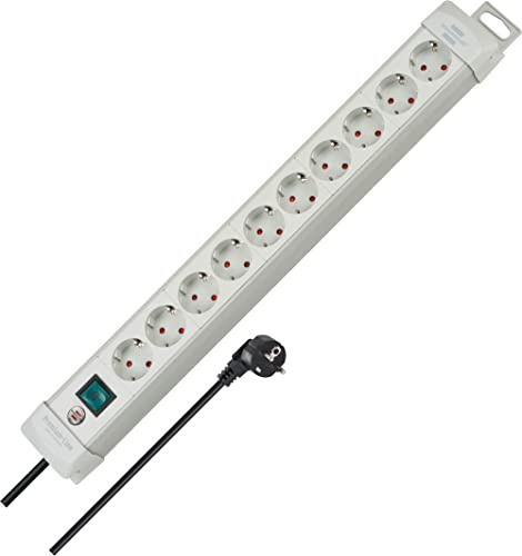 Brennenstuhl Premium-Line Steckdosenleiste 10-Fach, 3m | Mehrfachsteckdose mit Schalter, Steckdosenleiste Wandmontage, Made in Germany, grau