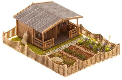 FALLER Schrebergarten mit großem Gartenhäuschen Modellbausatz mit 68 Einzelteilen 105x74x36mm I Modelleisenbahn Zubehör H0 I Modelleisenbahn H0 Garten, Braun