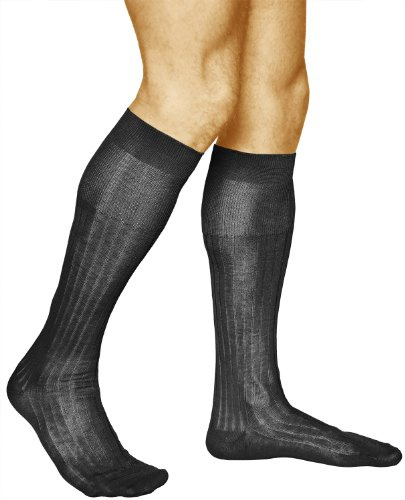 VITSOCKS Tunna Knästrumpor Herr, 100% BOMULL Premium (2 PAR) Ribbade Eleganta Höga Strumpor, svart, 42-43