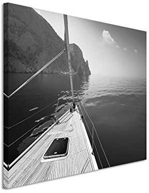 Paul Sinus Art 50x70cm Wandbild Fotoleinwand Bild in Schwarz Weiss Boot auf Meer