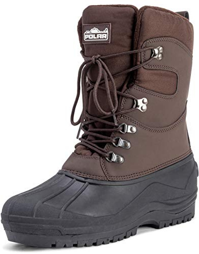 Polarr Hommes Tall Filet De Nylon Avec Superposition Canard Imperméable Sole Lacer Hiver Neige Bottes - Marron - UK8/EU42 - YC0446