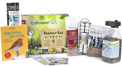 Erdtmanns Wildvogelfutter Starterpaket (1 x 2.15 kg) – mit Futterspender & Buch von Peter Berthold – inkl. Poster & Füttertipps für Sommer & Winter – Vogelfutter – Geschenkset für Naturfreunde