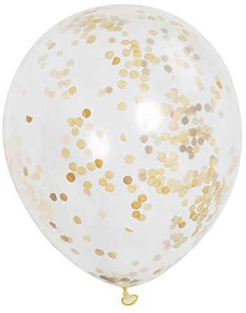 Gold Confetti Clear Latex Balloons (30cm) Pack of 6 - Transparent Premium Latex, Perfect for Parties & Celebrations, 12-Inch
