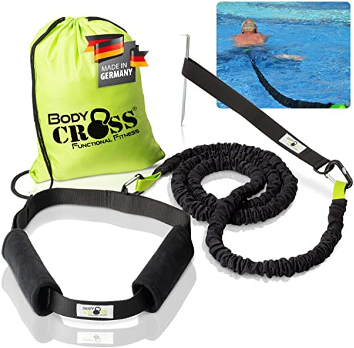BODYCROSS Elastique Nage Piscine – Ceinture Cardio Premium avec Tube (1-20 kg), Entraîneur de Natation Extérieure Testé et Certifié