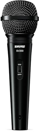 Shure SV200-W Micrófono Vocal cardioide multifunción dinámico con Rejilla de Bola Resistente a abolladuras, Interruptor de Encendido/Apagado y Cable XLR de 15 pies a 1/4 Pulgadas