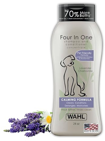 Wahl USA 4-in-1 Calming Dog Shampoo with Lavender Chamomile Scent – Cleans, Conditions, Detangles, & Moisturizes - Pet Friendly Formula - 24 Oz - Model 820000A