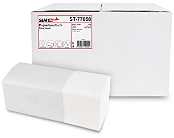 SemyTop Papierhandtücher, 2 -lagig ZZ-Falz, 25 x 23 cm, 4000 Blatt, 1er Pack (1 x 1 Stück) Weiß