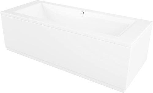 IBathUK Bathroom White Gloss Bath Double Ended Straight Square Acrylic Bathtub with Adjustable Feet - 1800 x 800mm