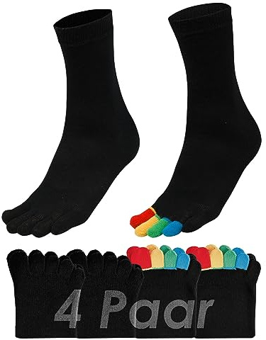 Vitasox Damen Zehensocken 4 Paar Schwarz mit bunten Zehen 36-41, 55510