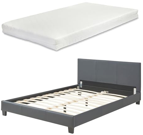 Corium Polsterbett mit Matratze - 140 x 200 cm - Dunkelgrau Kunstleder - mit Lattenrost