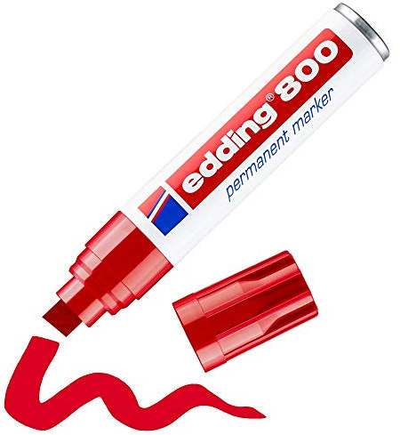 edding 800 Permanentmarker - rot - 1 Stift - Keil-Spitze 4-12 mm - für breite Markierungen - wasserfest, schnell-trocknend, wischfest - für Karton, Kunststoff, Holz, Metall, Glas