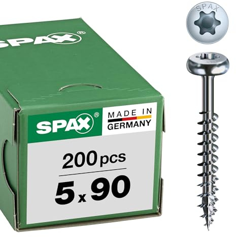SPAX Universalschraube, 5,0 x 90 mm, 200 Stück, T-STAR plus, Halbrundkopf, Vollgewinde, 4CUT, WIROX A3J, 0201010500905