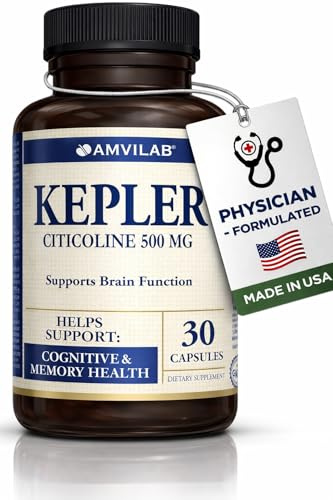 AMVILAB - Kepler - CDP-Choline Supplement |Citicoline 500m| -Supports Memory, Focus & Cognitive Function - for Focus & Mental Clarity - Gluten Free & Non-GMO - Dietary Supplement - 30 Capsules
