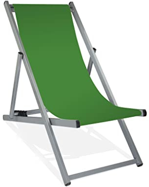 MultiBrands Liegestuhl, klappbar, Aluminium, Sitzbezug Grasgrün, Silber lackiert