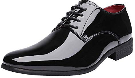 Bruno Marc Men's Faux Patent Leather Tuxedo Dress Shoes Classic Lace-up Formal Oxford,Size 8.5,Black,CEREMONY-06