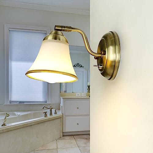 Esperienze di Luce Lampada da Parete in Vetro Metallo Bronzo per Bagno L: 9 cm E14 con Interruttore Art Nouveau Lampada da Parete Elegante e antiabbagliante Specchio GRANDO