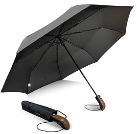 Weatherproof Deluxe Folding Rain Umbrella, 54 inch canopy, Automatic Open Close, Two-Person Coverage, Compact Umbrella, Travel, Windproof, Black, Travel Essentials