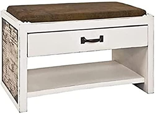 HAKU Schuhbank Motiv Vintage MDF Schuhregal mit Sitzfläche gepolstert Textilgewebe - Maße: B 72 x H 42 x T 38 cm Style: Industrial