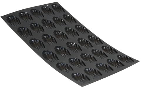 De Buyer Moulflex Standard Silicone Mini-Madeleines, 30 stampi, Lunghezza 30 cm, 1994.01, Nero, Dimensioni vassoio: 17,6 x 30 cm