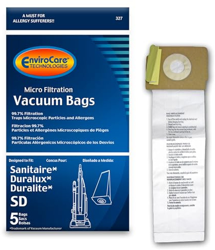 EnviroCare Replacement Micro Filtration Vacuum Cleaner Dust Bags compatible with Sanitaire, Duralux, and Duralite Style SD 5 Pack