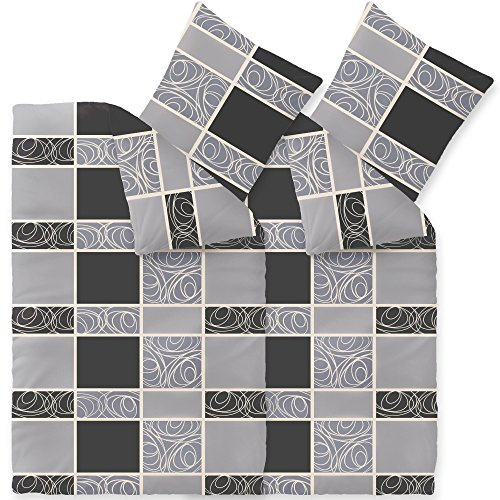 CelinaTex Style Bettwäsche 155 x 220 cm 4teilig Mikrofaser Fleece Bettbezug Denise gestreift grau schwarz