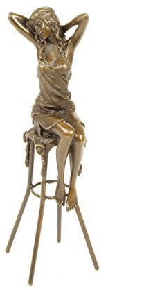 Bronzefigur Bronze Figur Statue Skulptur Frau Barhocker Antik Stil H 25,5 cm