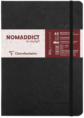 Clairefontaine 793461C Notizbuch AgeBag My Essentials, DIN A5, 14,8 x 21 cm, 96 Blatt, liniert, nummeriert, 90g, 1 Stück, schwarz