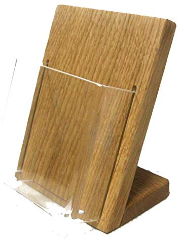 LINLAY Intarsien & Gravuren Visitenkartenhalter aus Holz (Hochformat) Prospekthalter Tischmodell massiv Eiche mit Acryleinsatz