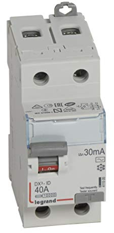 Legrand 411505 Interrupteur différentiel DX³-ID arrivée haute et départ bas à vis, 2P, 230V, 40A typeAC, 30mA, 2 modules