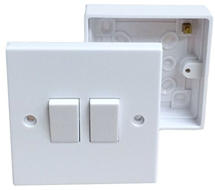 Double Wall Switch & Back Box Pattress. 2 Gang 2 Way Switched Electrical