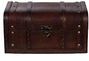 HD 86002 - Baule in legno, aspetto antico, di alta qualità, stile coloniale, con decorazioni, 30 x 20 x 15 cm