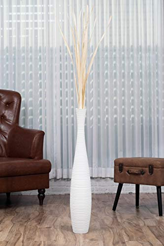Leewadee Jarrón Grande De Suelo - Jarrón Alto De Madera De Mango para Ramas Decorativas, 85 cm, Blanco
