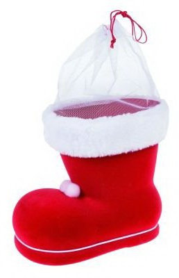 Idena 260095 Deko Nikolausstiefel 24 cm hoch, beflockt, Samt, Weihnachtsstiefel