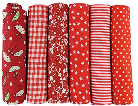 UOOOM 6 Stueck 50 x 50cm Stoffpakete Patchwork Stoffe Baumwolle tuch DIY Handgefertigte Nähen Quilten Stoff Baumwollgewebe Verschiedene Designs (Rote)